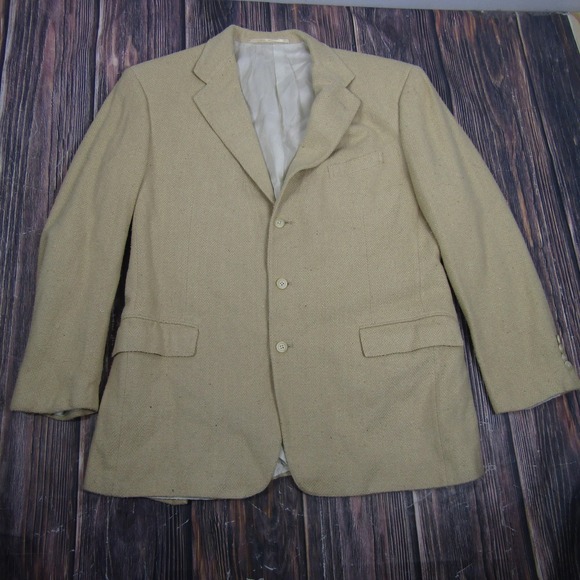 Vintage Ralph Lauren Sport Coat Mens 44 Long Beige Wool 3 Button Herringbone USA